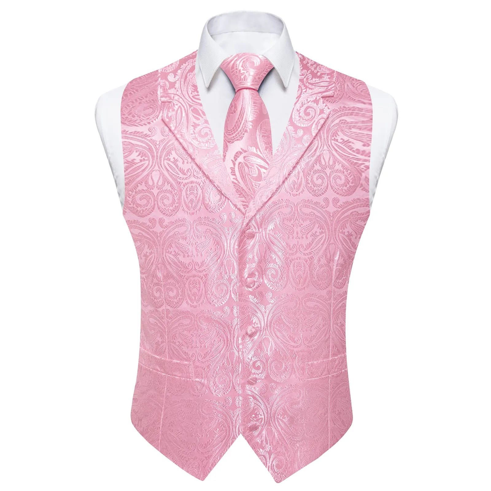 Ties2you Dress Vest Light Pink Paisley Notched Collar Silk Mens Work Vest Tie Set sold by Ties2You product image thumbnail 4