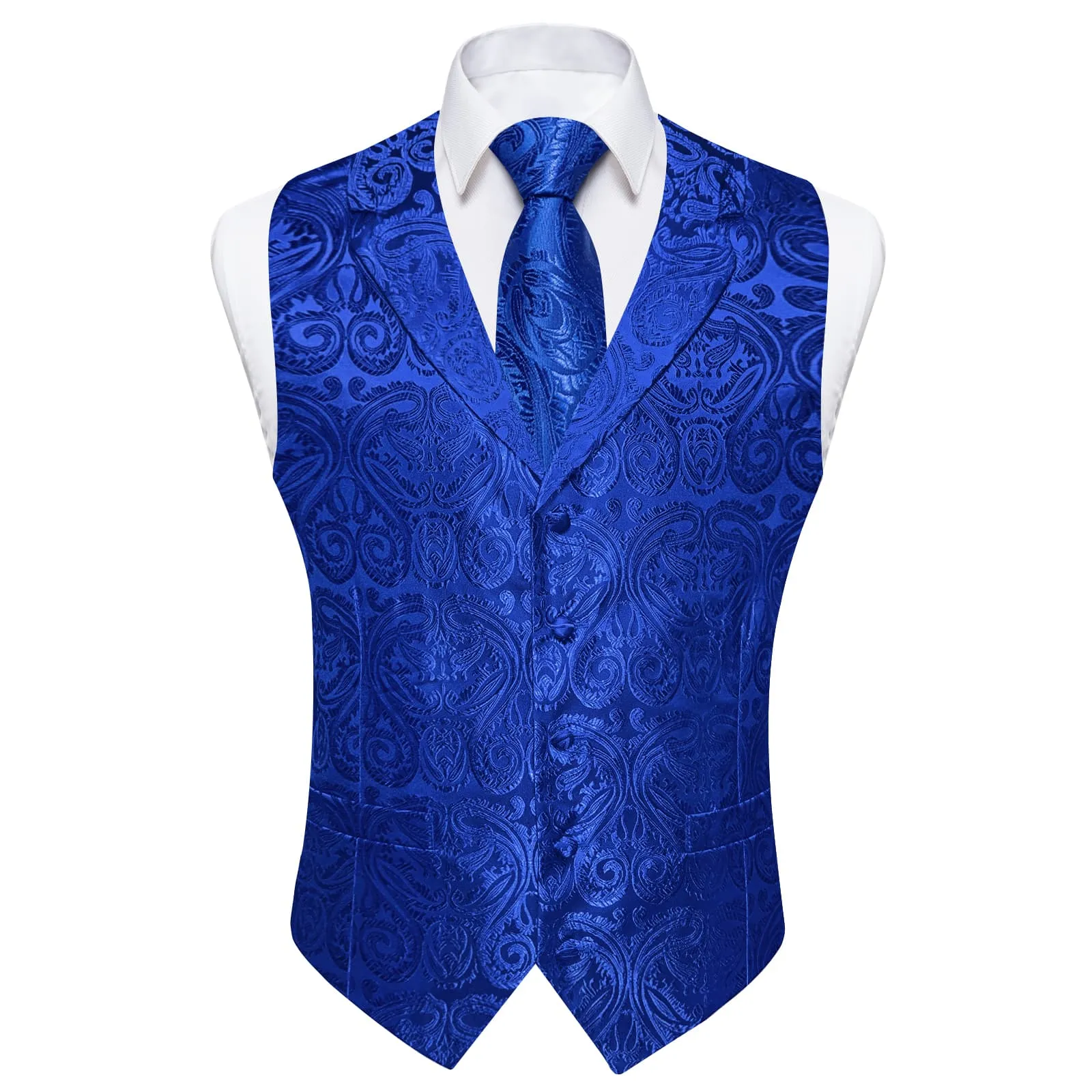 Ties2you Dress Vest Cobalt Blue Paisley Notched Collar Silk Mens Work Vest Tie Set sold by Ties2You product image thumbnail 4