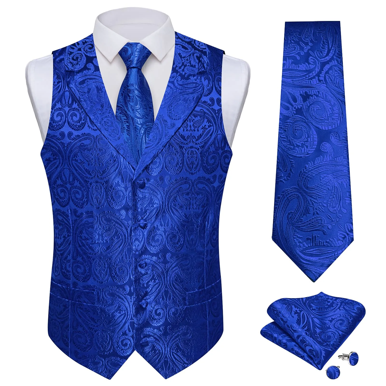Ties2you Dress Vest Cobalt Blue Paisley Notched Collar Silk Mens Work Vest Tie Set sold by Ties2You product image thumbnail 2