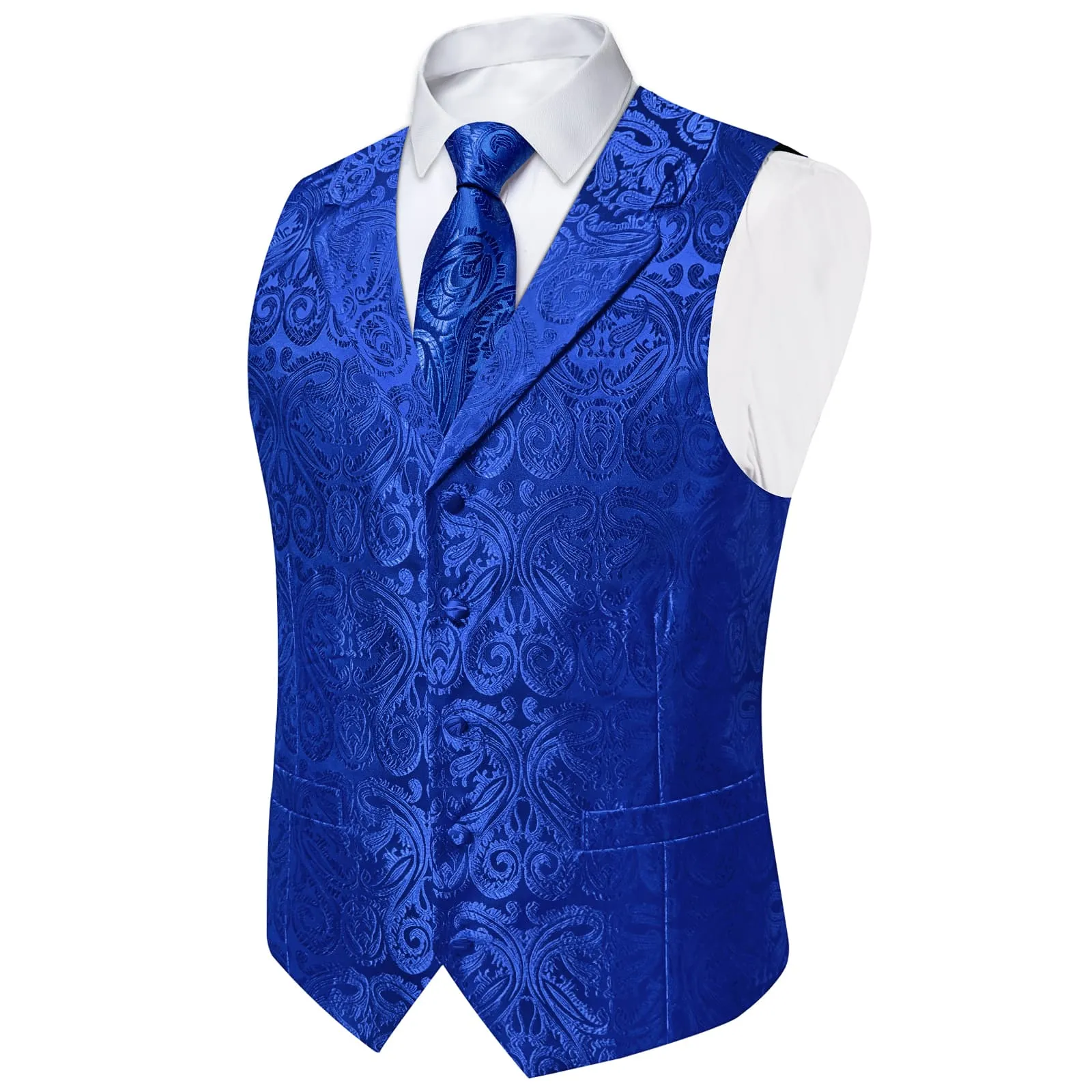 Ties2you Dress Vest Cobalt Blue Paisley Notched Collar Silk Mens Work Vest Tie Set sold by Ties2You product image thumbnail 3