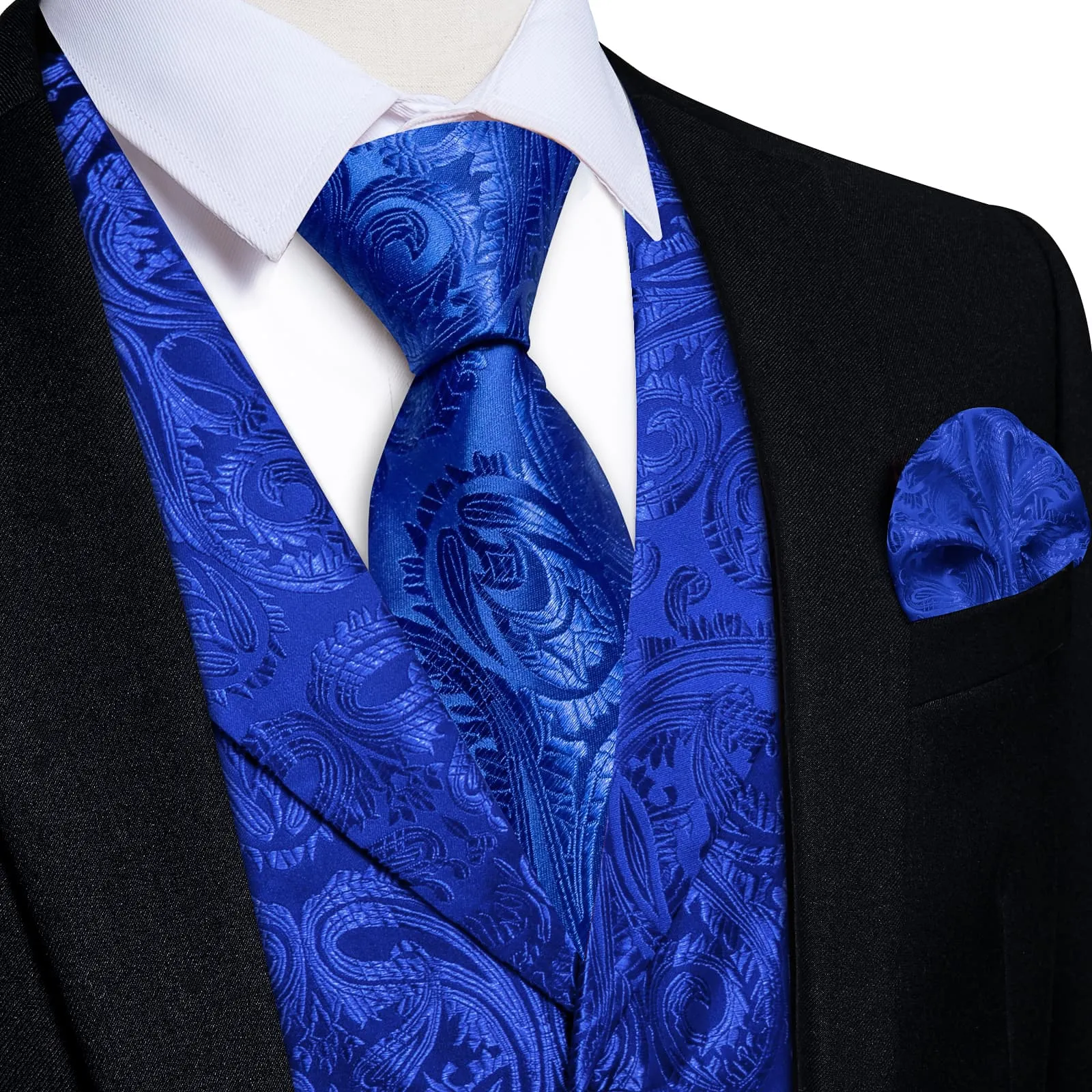 Ties2you Dress Vest Cobalt Blue Paisley Notched Collar Silk Mens Work Vest Tie Set sold by Ties2You