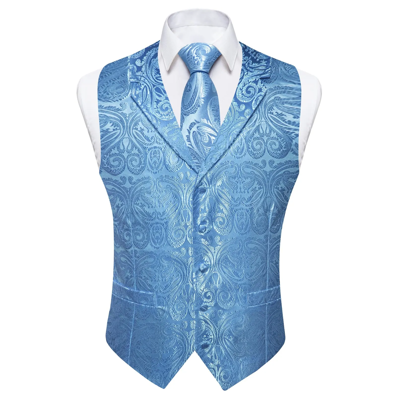 Ties2you Dress Vest Sky Blue Paisley Notched Collar Silk Mens Work Vest Tie Set sold by Ties2You product image thumbnail 4