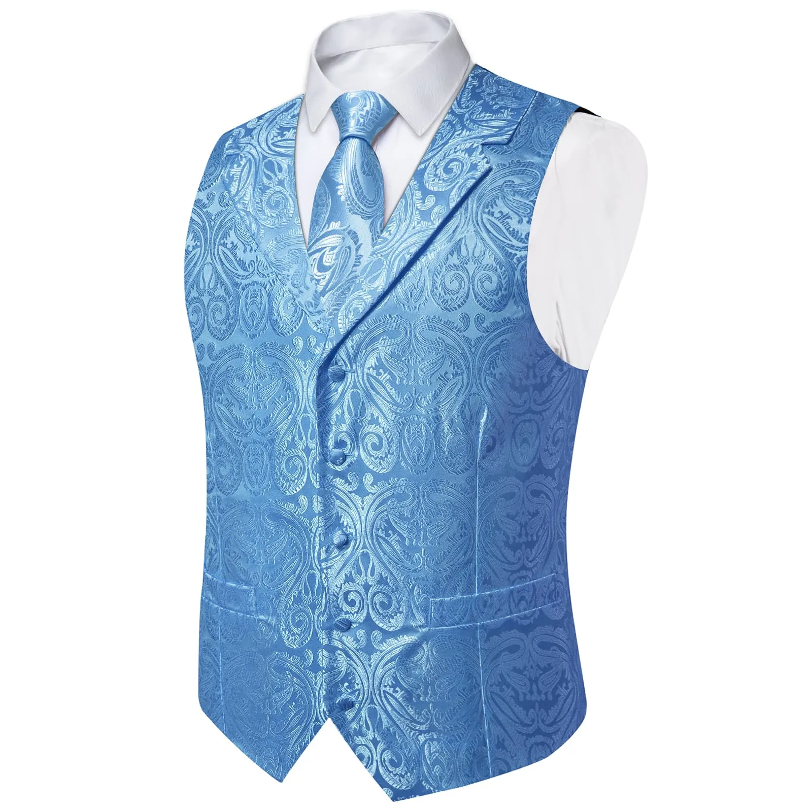 Ties2you Dress Vest Sky Blue Paisley Notched Collar Silk Mens Work Vest Tie Set sold by Ties2You product image thumbnail 3