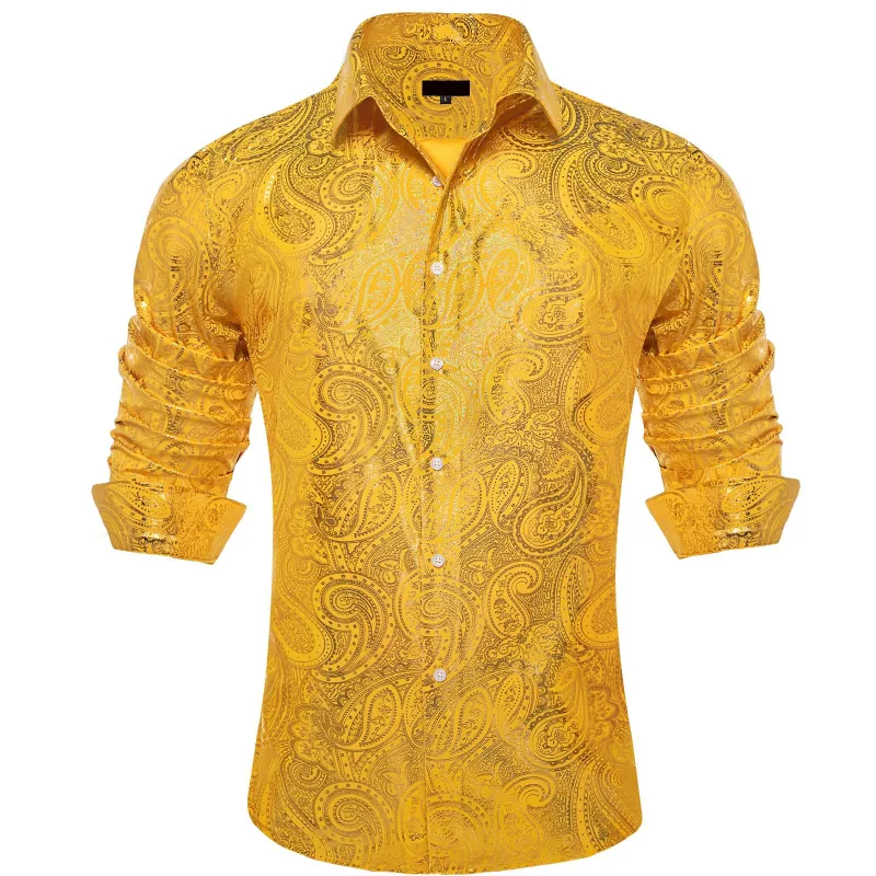 Ties2you Mens Gold Dress Shirt Paisley Silk Long Sleeve Button Down Formal Shirts sold by Ties2You