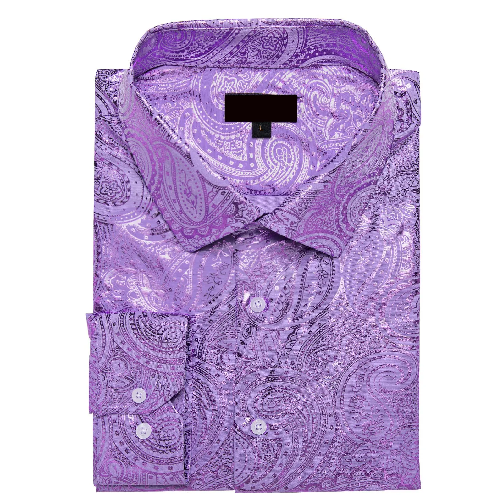 Ties2you Mens Paisley Dress Shirt Lavender Silk Long Sleeve Button Down Shirt sold by Ties2You product image thumbnail 3