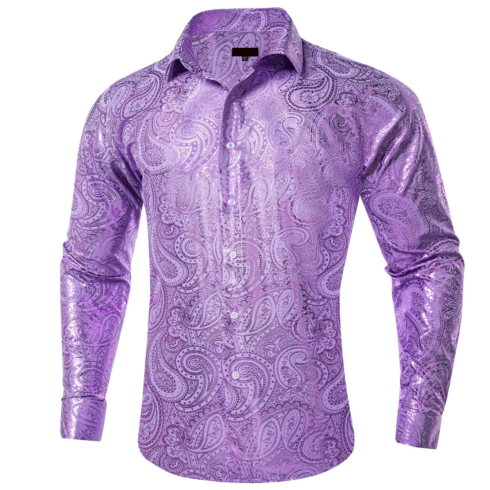 Ties2you Mens Paisley Dress Shirt Lavender Silk Long Sleeve Button Down Shirt sold by Ties2You product image thumbnail 2