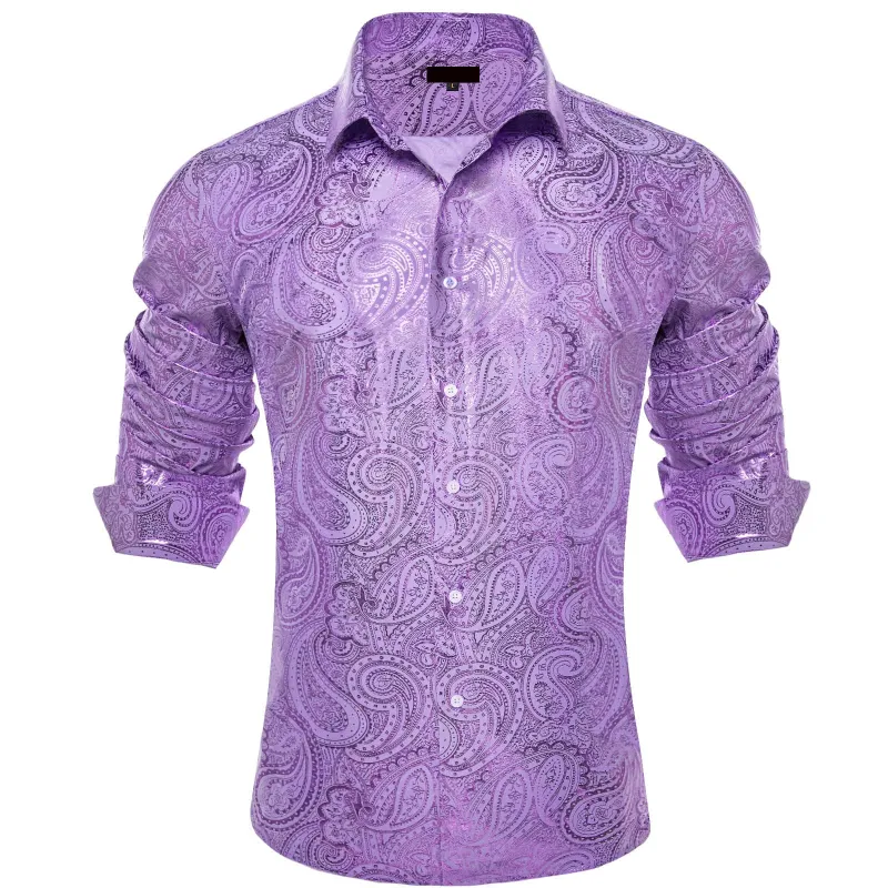 Ties2you Mens Paisley Dress Shirt Lavender Silk Long Sleeve Button Down Shirt sold by Ties2You