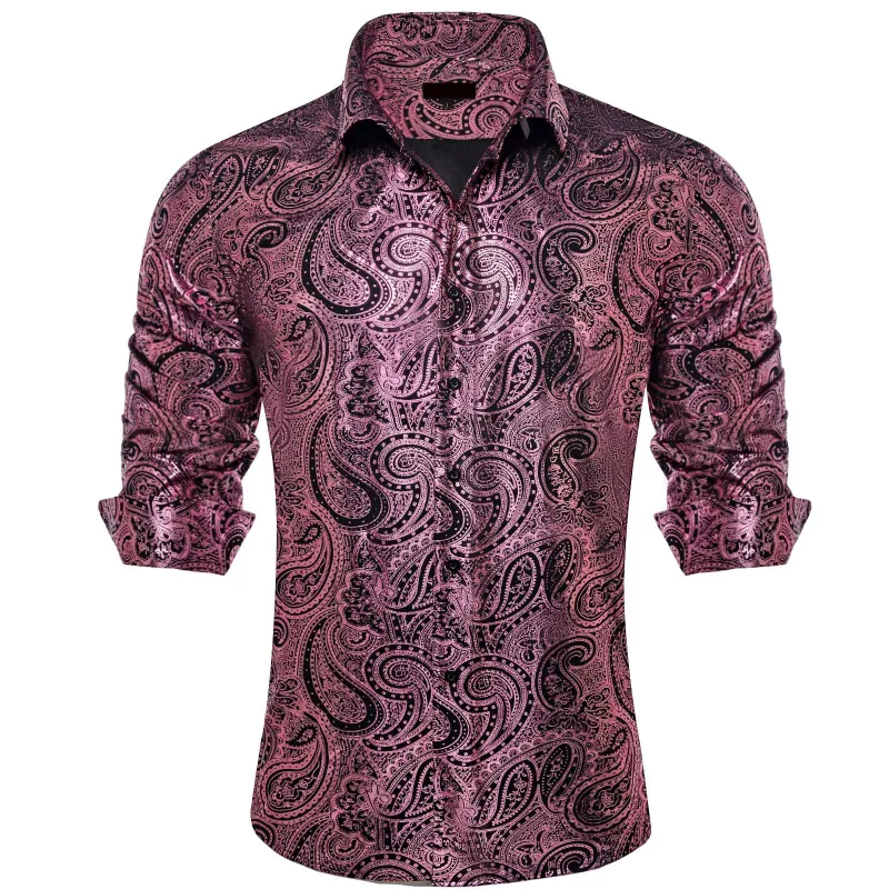 Ties2you Dress Shirt Blush Pink Paisley Hot Stamping Long Sleeve Mens Shirt sold by Ties2You