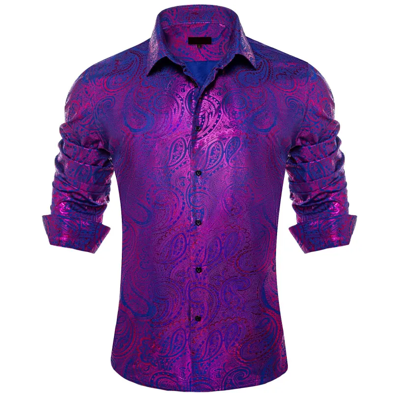 Ties2you Dress Shirt Purple Blue Paisley Hot Stamping Long Sleeve Mens Shirt sold by Ties2You