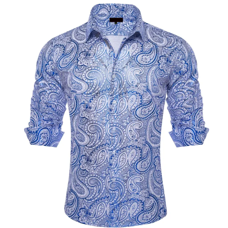 Ties2you Dress Shirt Blue Paisley Hot Stamping Long Sleeve Mens Shirt sold by Ties2You
