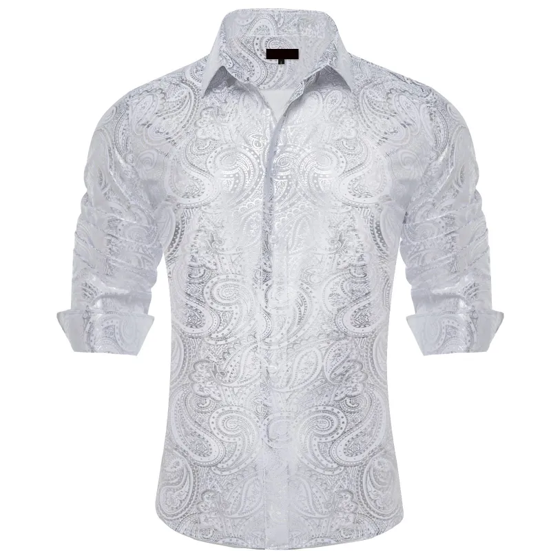 Ties2you Dress Shirt Light Grey Paisley Hot Stamping Long Sleeve Mens Shirt sold by Ties2You