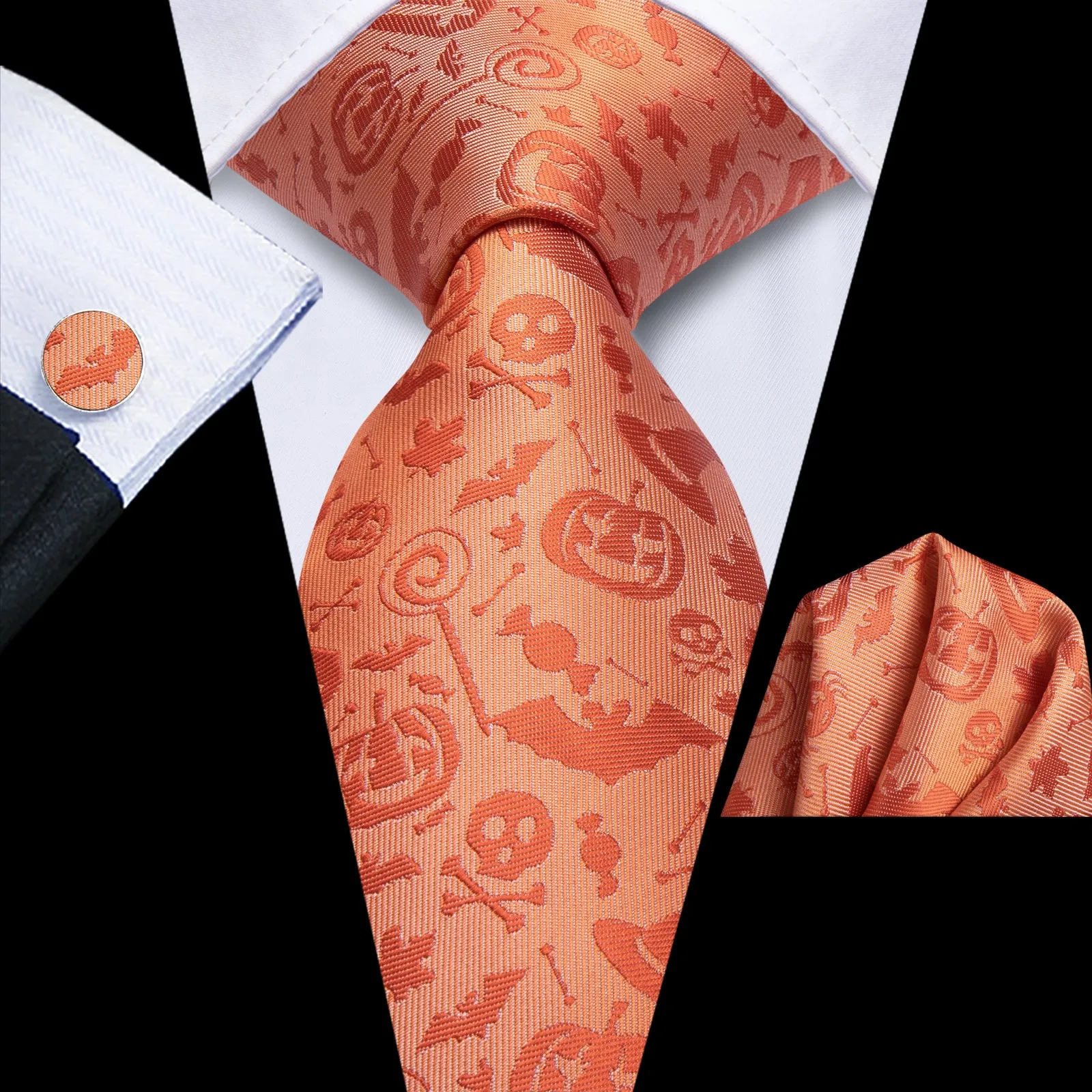 Ties2you Orange Pumpkin Halloween Necktie Pocket Square Cufflinks Set sold by Ties2You product image thumbnail 5