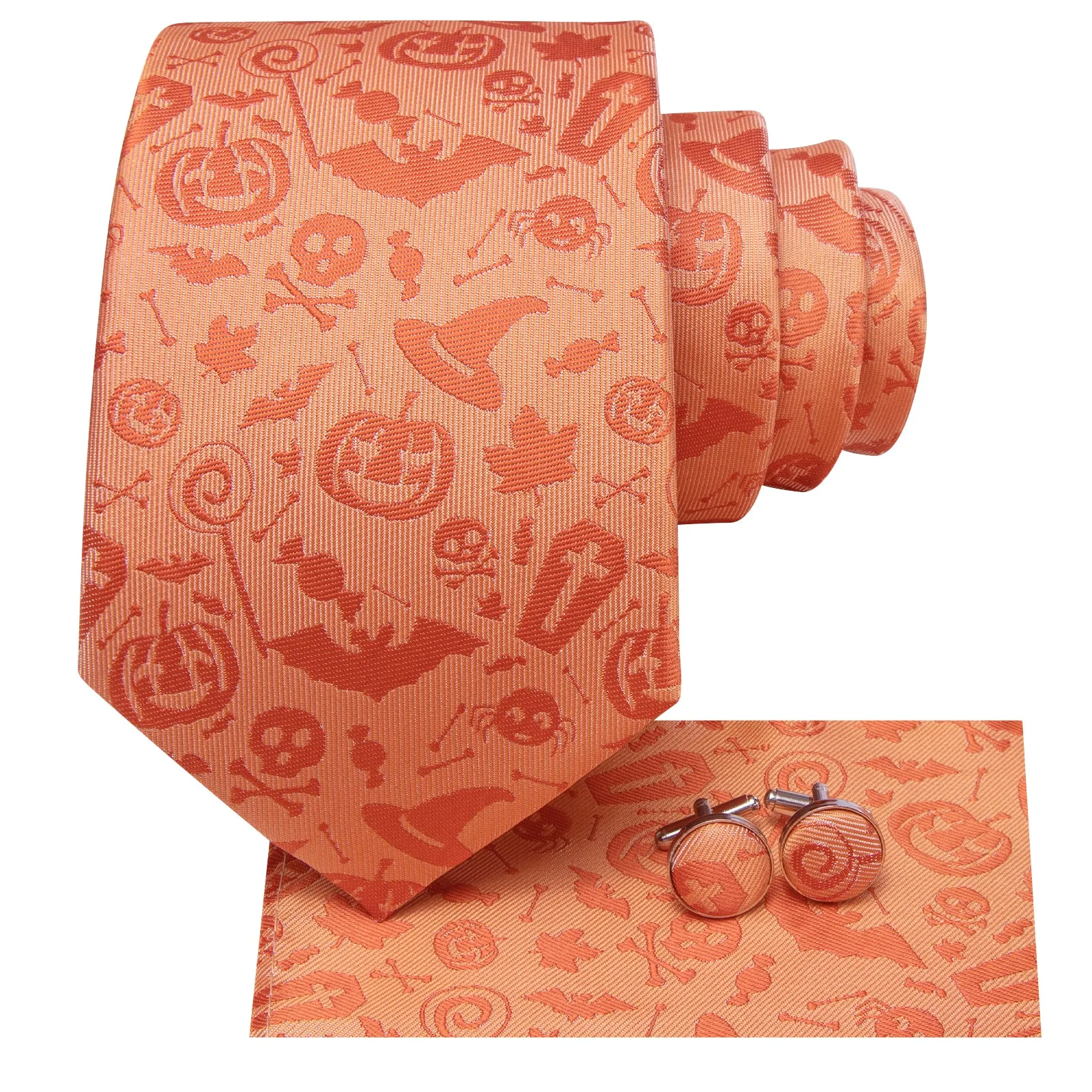 Ties2you Orange Pumpkin Halloween Necktie Pocket Square Cufflinks Set sold by Ties2You product image thumbnail 2