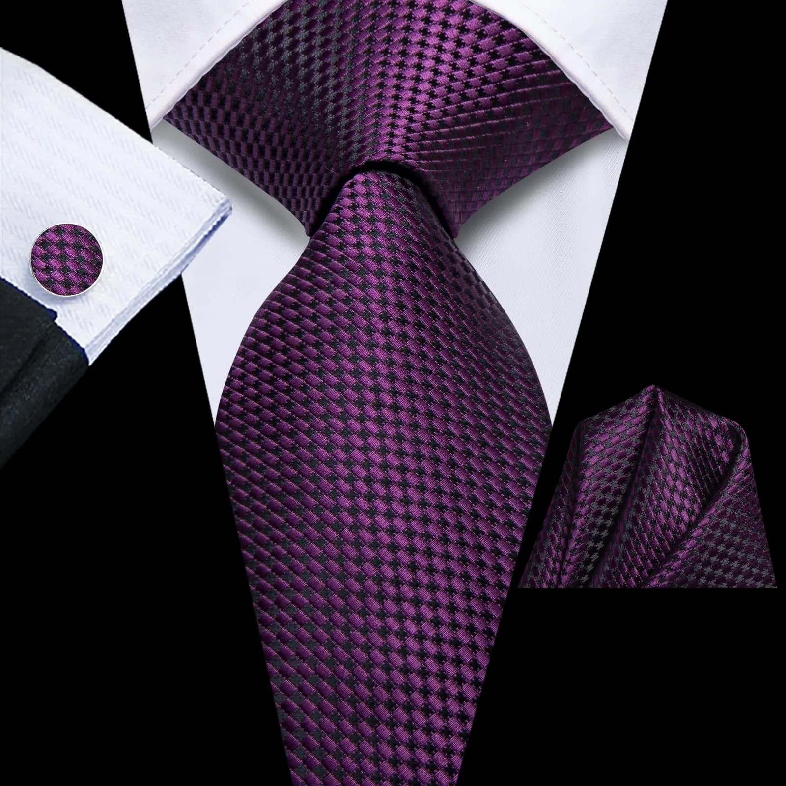 Ties2you Silk Tie Deep Purple Plaid Mens Tie Pocket Square Cufflinks Set sold by Ties2You