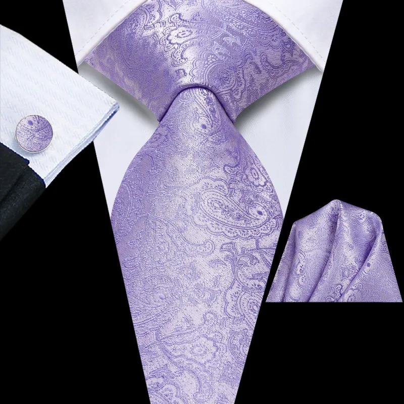 Ties2you Silk Tie Light Pastel Purple Paisley Mens Tie Pocket Square Cufflinks Set sold by Ties2You