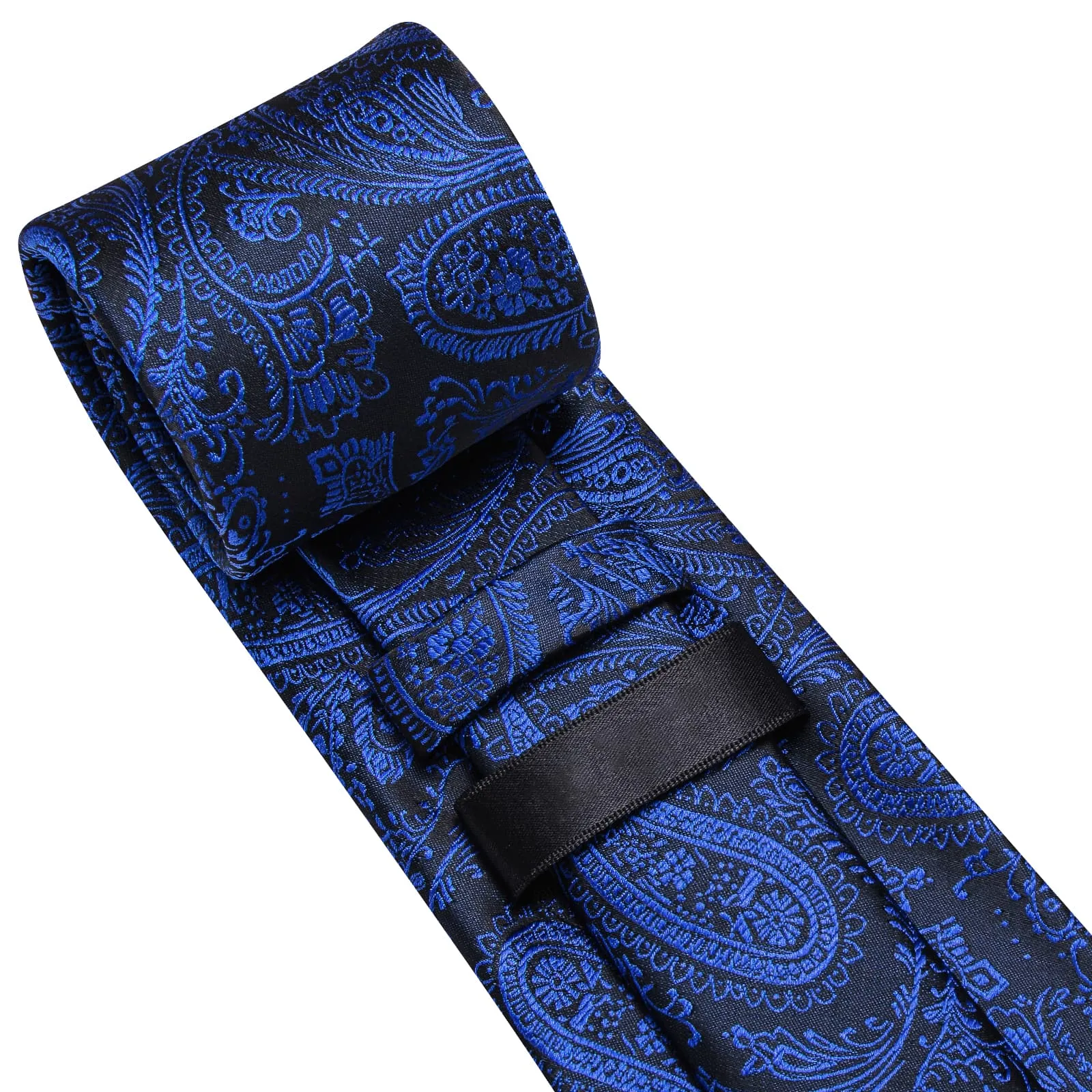 Ties2you Silk Tie Black Navy Blue Paisley Mens Tie Pocket Square Cufflinks Set sold by Ties2You product image thumbnail 4