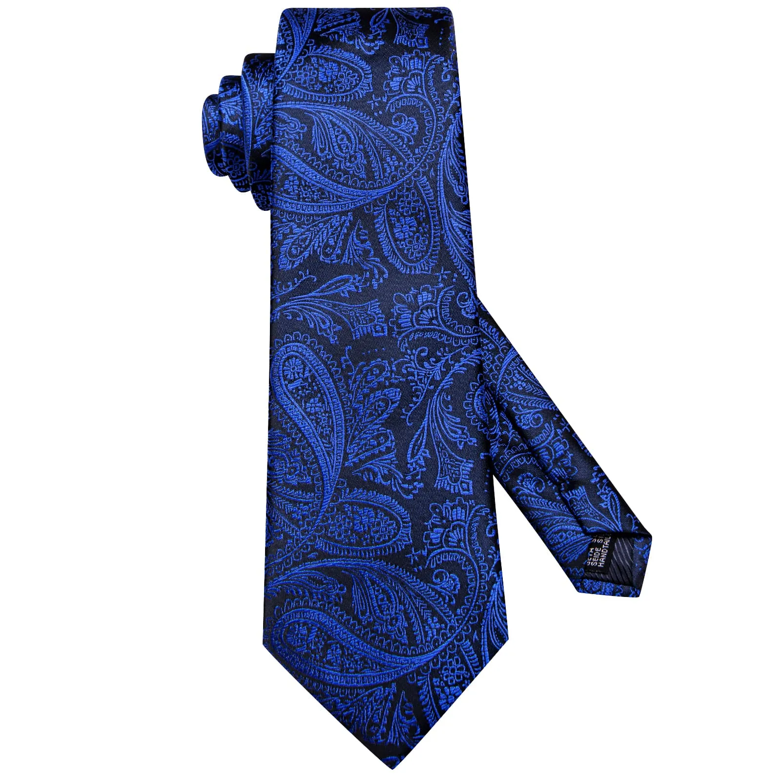 Ties2you Silk Tie Black Navy Blue Paisley Mens Tie Pocket Square Cufflinks Set sold by Ties2You product image thumbnail 3