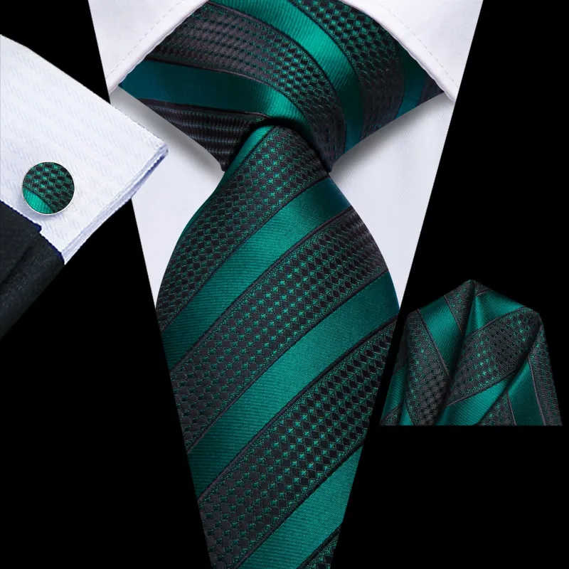 Ties2you Silk Tie Dark Green Black Striped Mens Tie Pocket Square Cufflinks Set sold by Ties2You