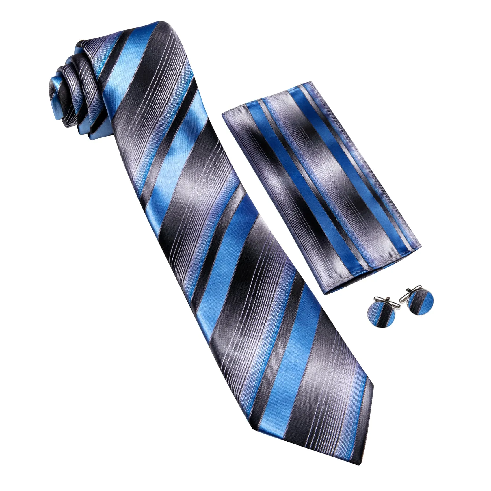 Ties2you Silk Necktie Blue Black Striped Pattern Mens Work Tie Set sold by Ties2You product image thumbnail 3