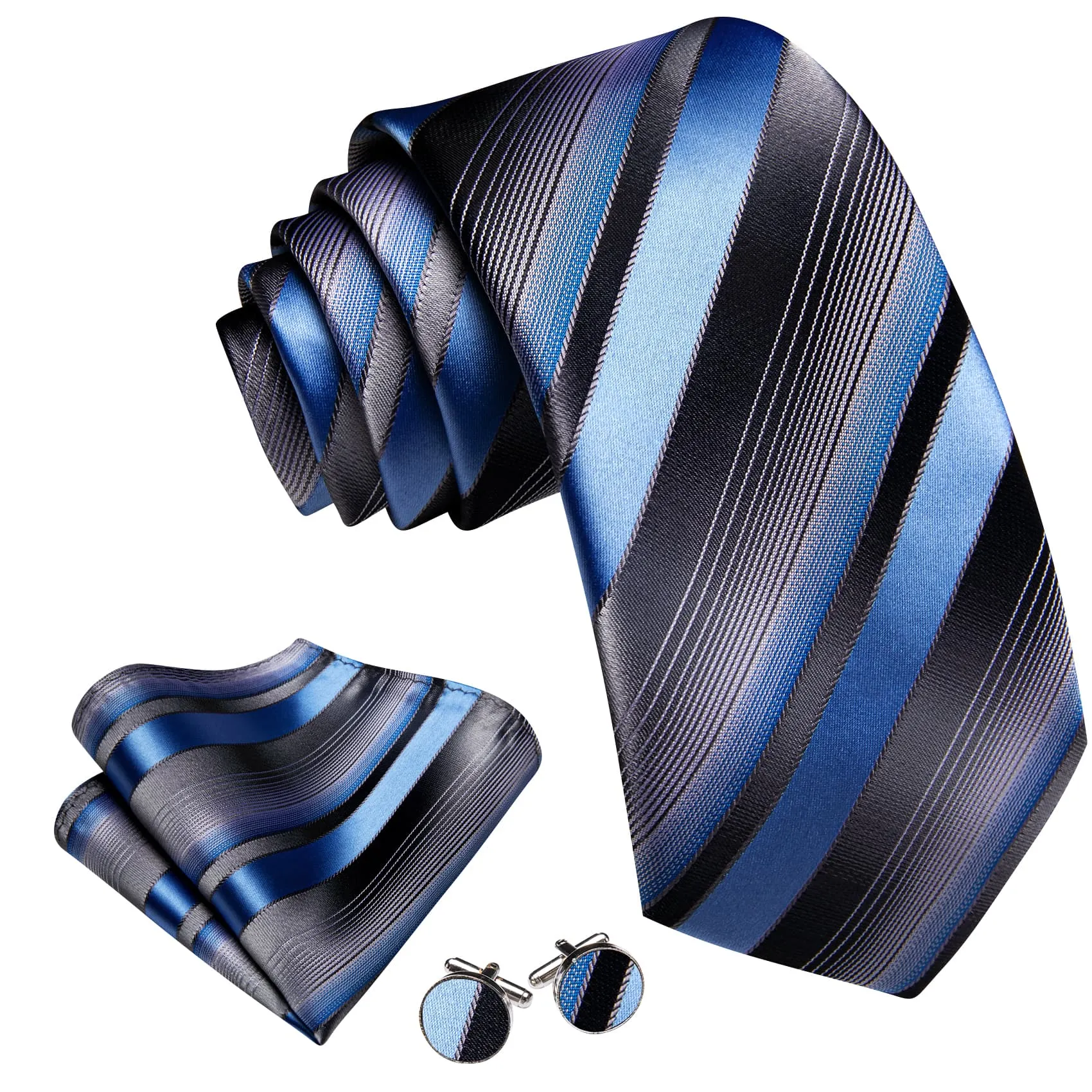 Ties2you Silk Necktie Blue Black Striped Pattern Mens Work Tie Set sold by Ties2You product image thumbnail 2