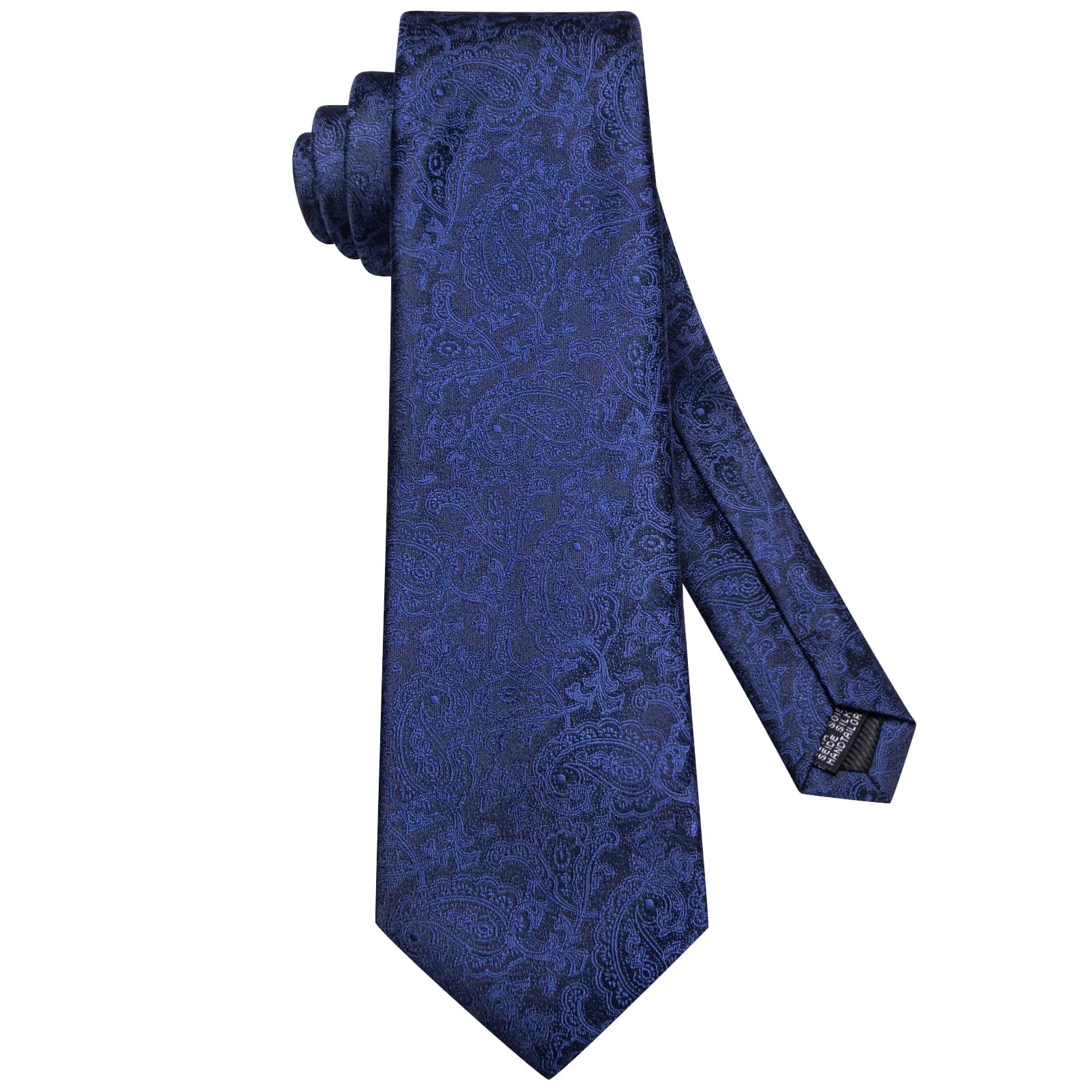 Ties2you Silk Necktie Deep Blue Paisley Mens Tie Pocket Square Cufflinks Set sold by Ties2You product image thumbnail 5