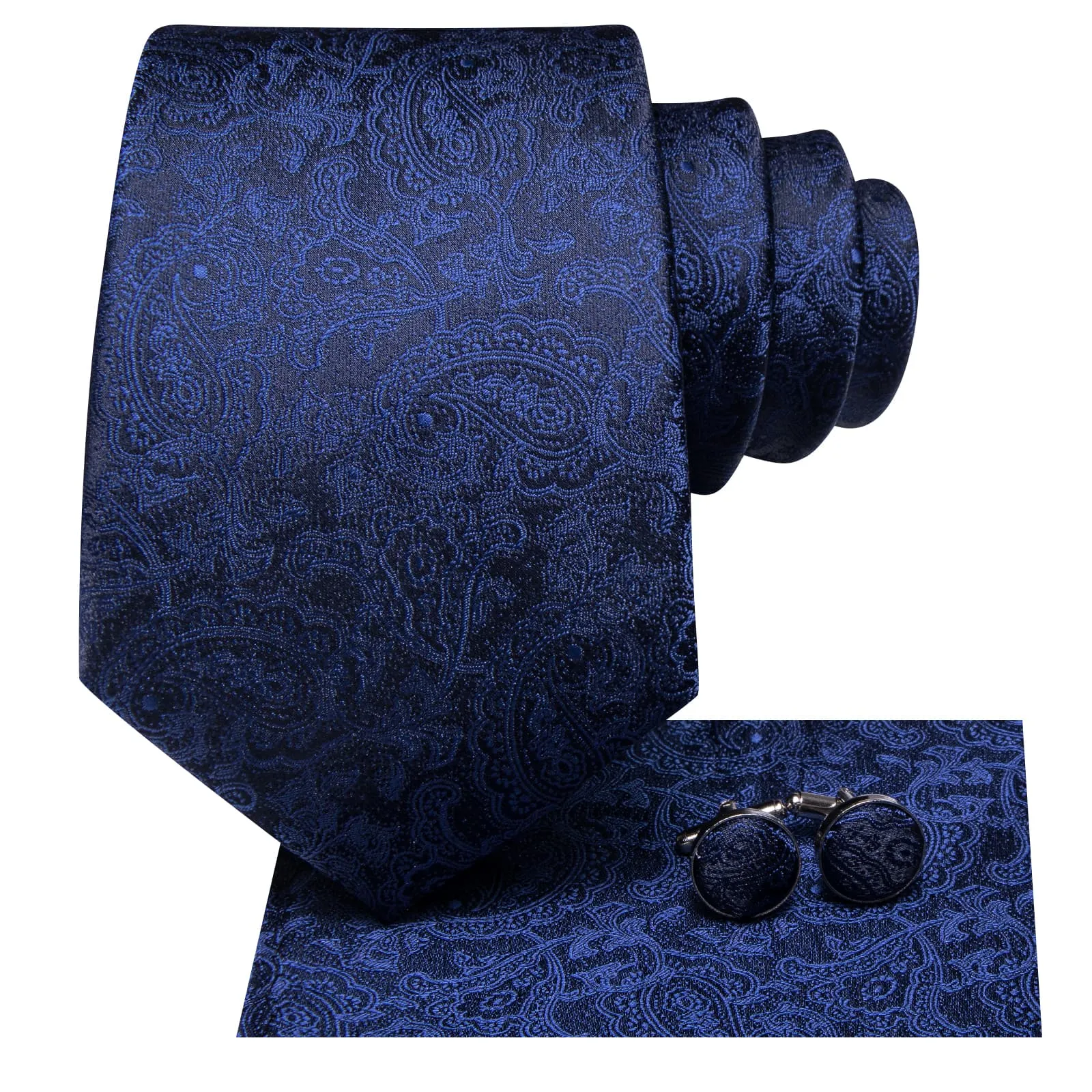 Ties2you Silk Necktie Deep Blue Paisley Mens Tie Pocket Square Cufflinks Set sold by Ties2You product image thumbnail 3