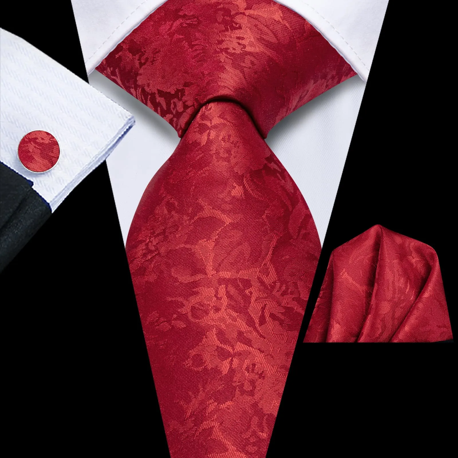Ties2you Silk Necktie Burgundy Floral Mens Tie Pocket Square Cufflinks Set sold by Ties2You