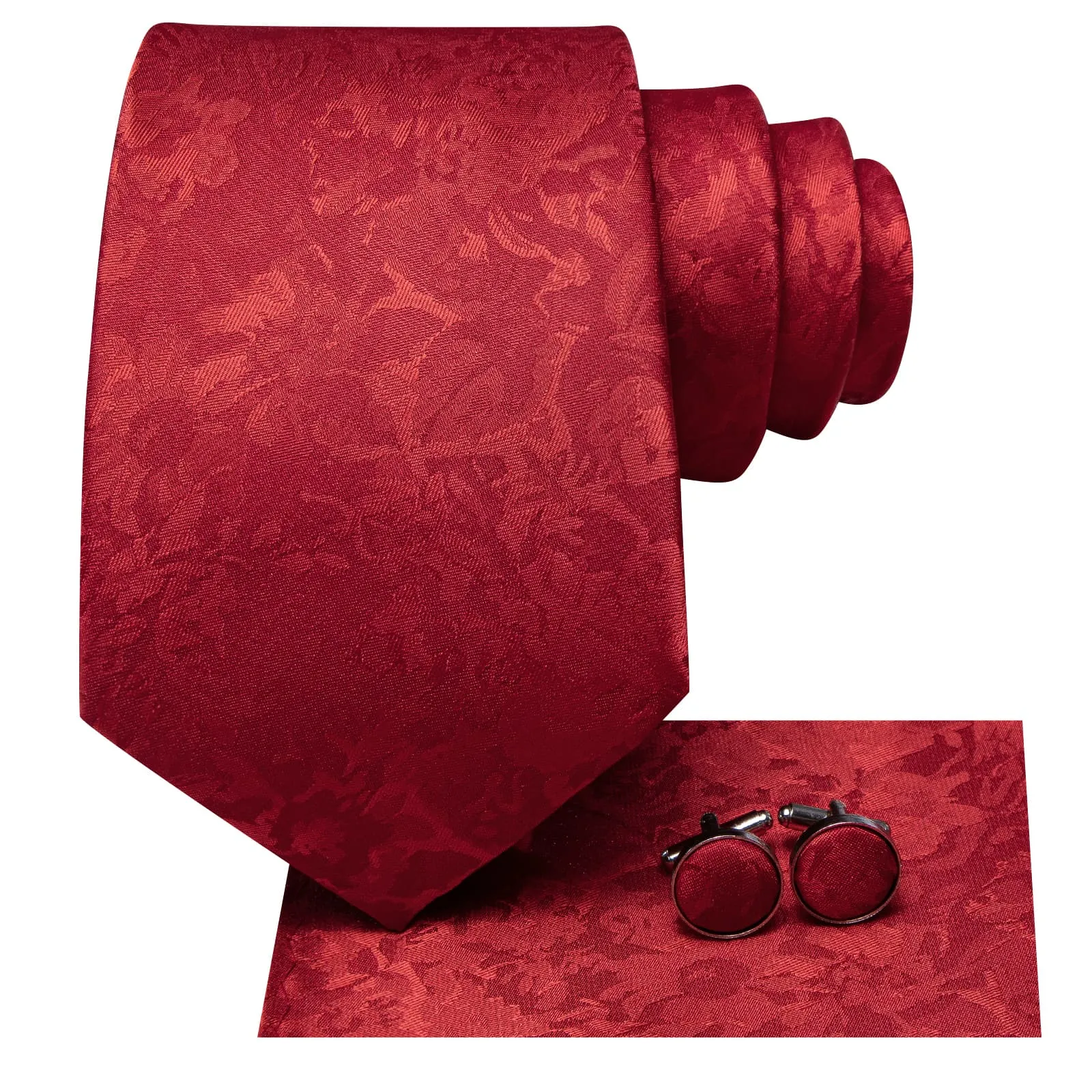Ties2you Silk Necktie Burgundy Floral Mens Tie Pocket Square Cufflinks Set sold by Ties2You product image thumbnail 3