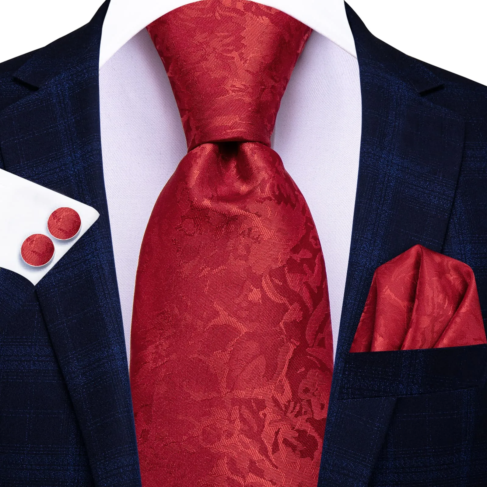 Ties2you Silk Necktie Burgundy Floral Mens Tie Pocket Square Cufflinks Set sold by Ties2You product image thumbnail 2