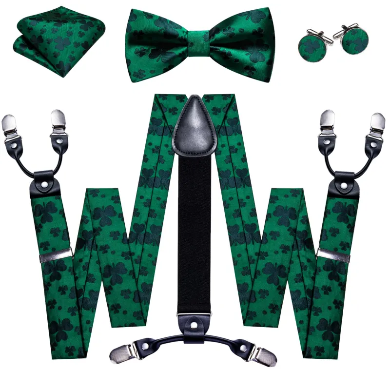 Ties2you Suspenders for Men Cadmium Green Floral  Y Back Brace Clip-on Suspender Bow Tie Set sold by Ties2You
