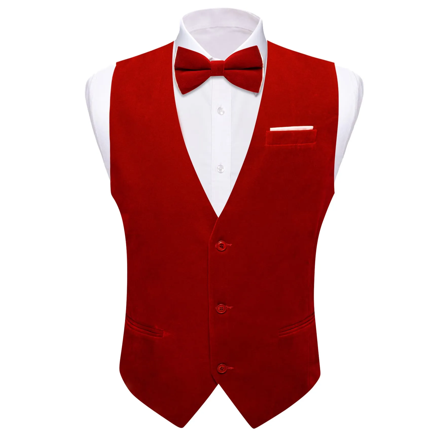 Ties2you Dress Vest Dark Red Solid V-Neck Mens Suede Leather Vest Waistcoat Bow Tie Set sold by Ties2You product image thumbnail 2