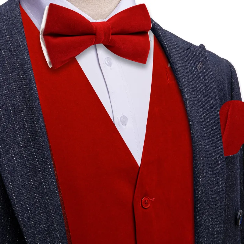Ties2you Dress Vest Dark Red Solid V-Neck Mens Suede Leather Vest Waistcoat Bow Tie Set sold by Ties2You