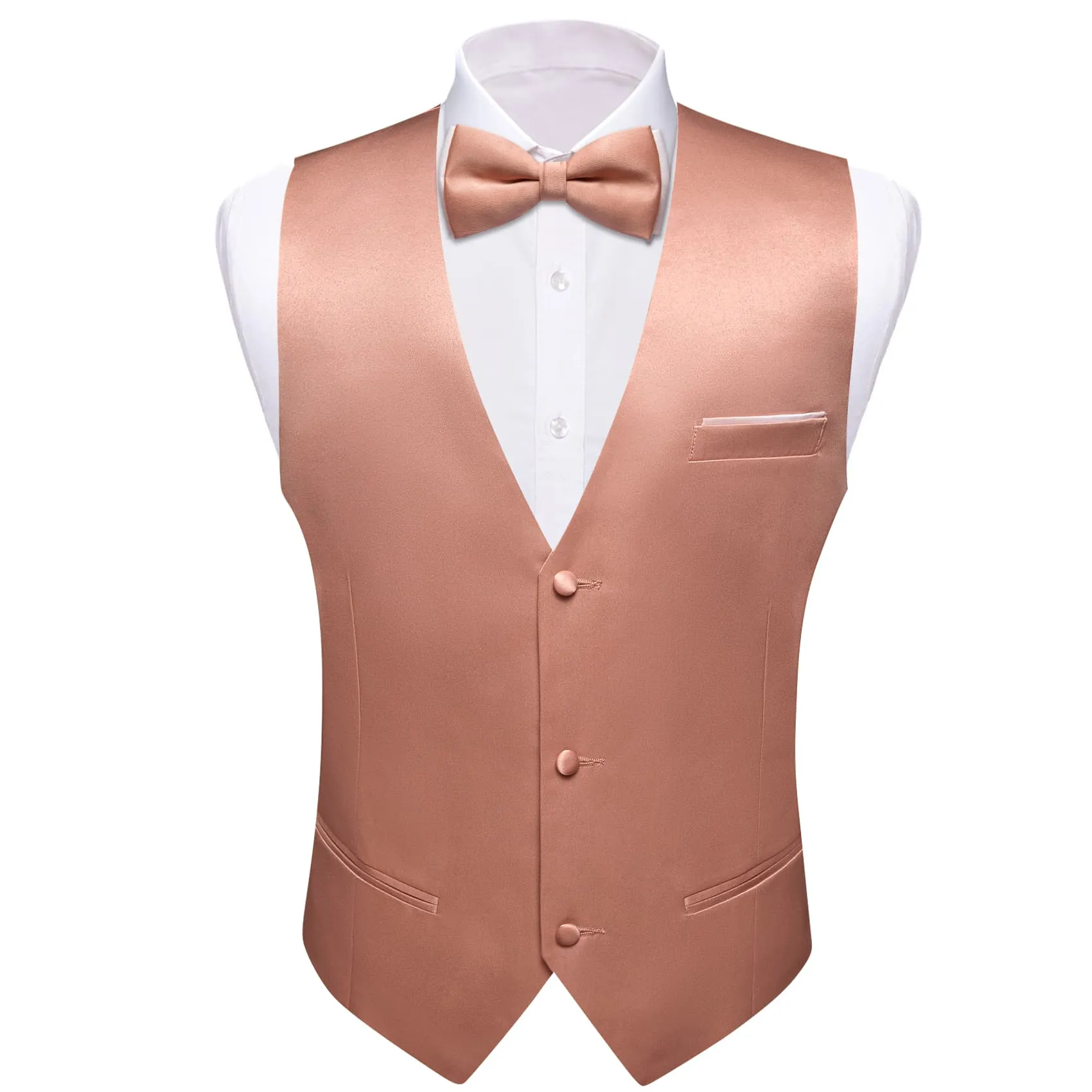 Ties2you Dress Vest Light Coral Solid V-Neck Waistcoat Mens Vest Bow Tie Set sold by Ties2You product image thumbnail 2