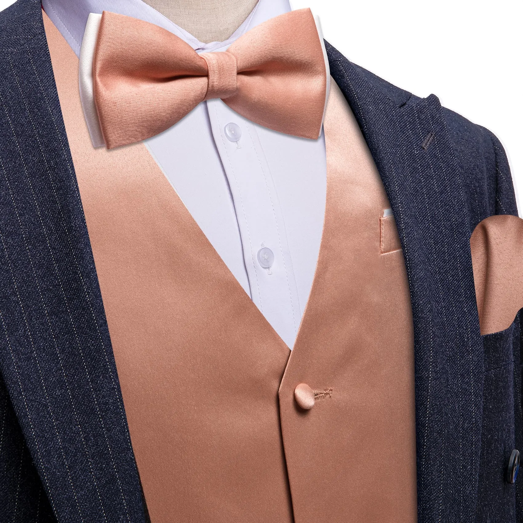 Ties2you Dress Vest Light Coral Solid V-Neck Waistcoat Mens Vest Bow Tie Set sold by Ties2You