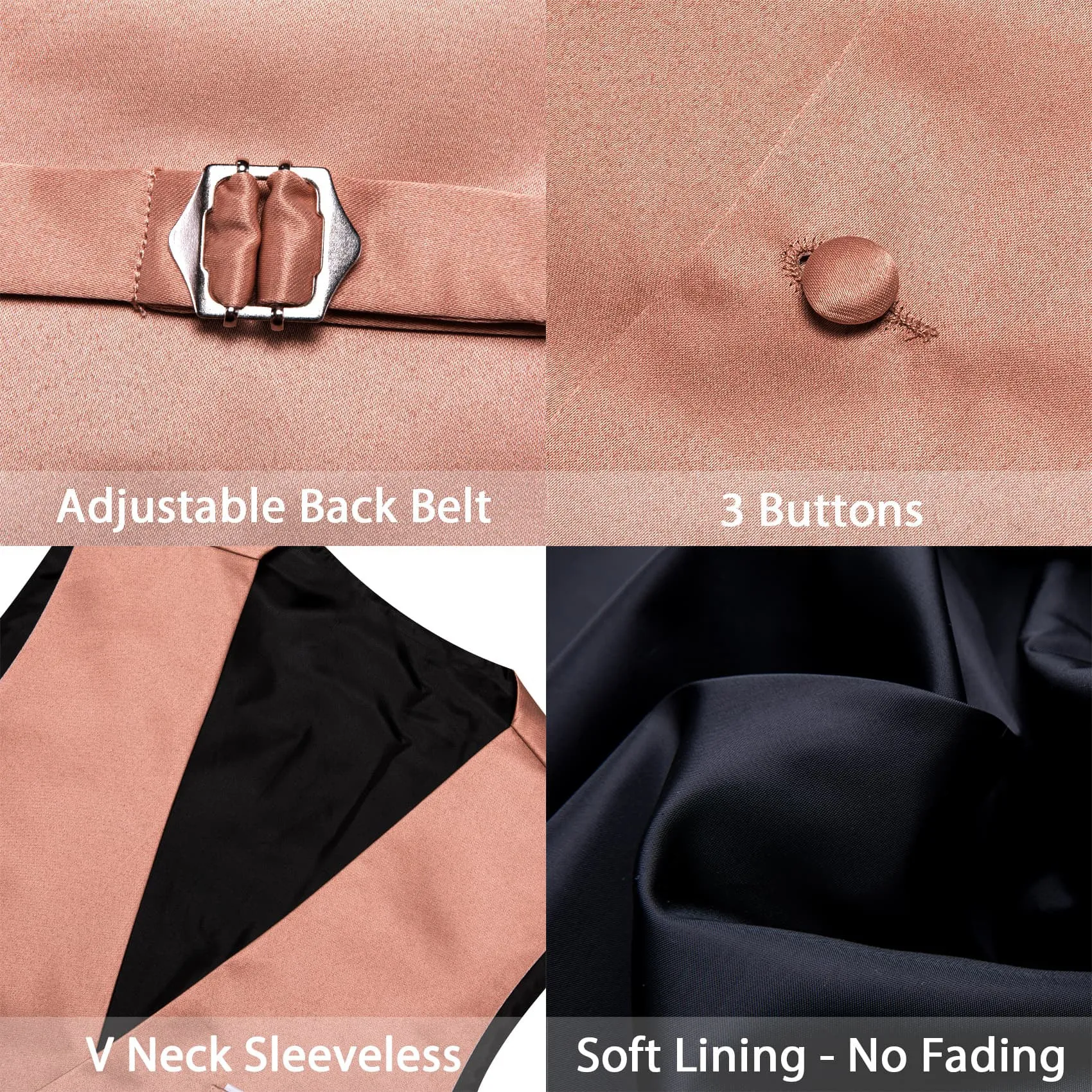 Ties2you Dress Vest Light Coral Solid V-Neck Waistcoat Mens Vest Bow Tie Set sold by Ties2You product image thumbnail 5