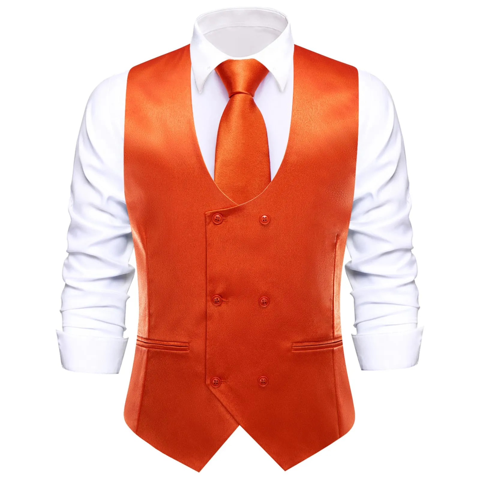 Ties2you Double Breasted Vest Sinopia Orange Solid Mens Dress Vest Tie Bowtie Set 5PC sold by Ties2You product image thumbnail 4