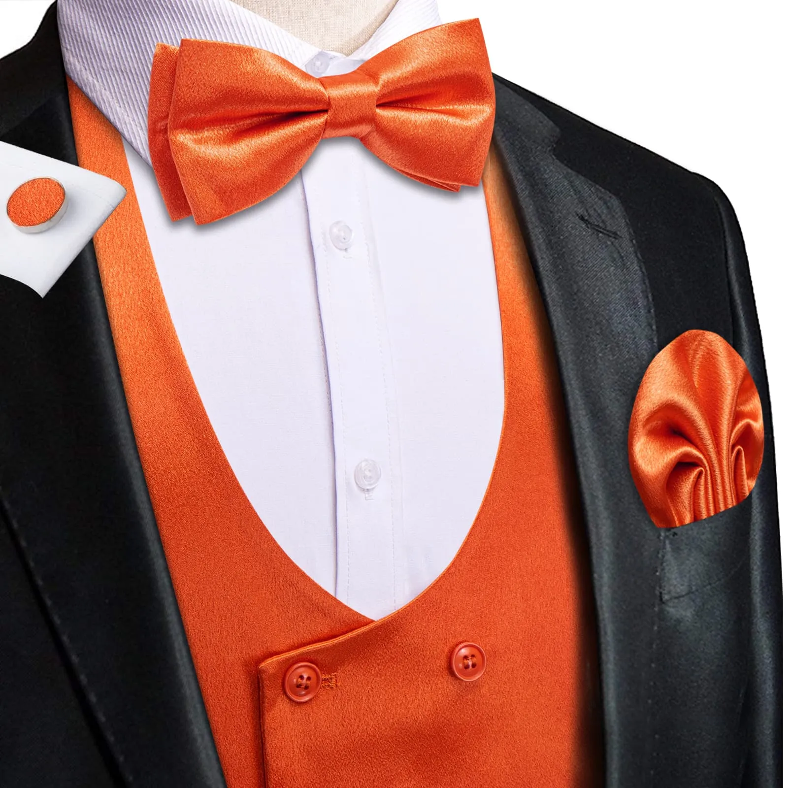 Ties2you Double Breasted Vest Sinopia Orange Solid Mens Dress Vest Tie Bowtie Set 5PC sold by Ties2You product image thumbnail 2