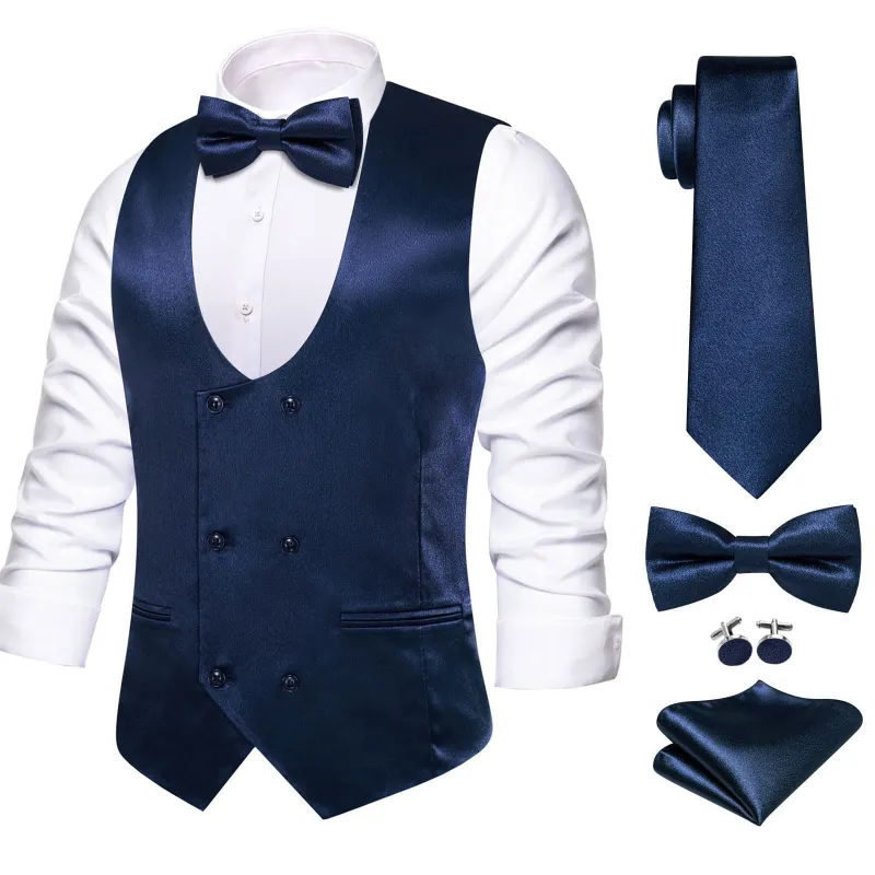 Ties2you Navy Blue U-neck Suit Waistcoat Solid Formal Dress Vest Tie Hanky Cufflinks Set sold by Ties2You
