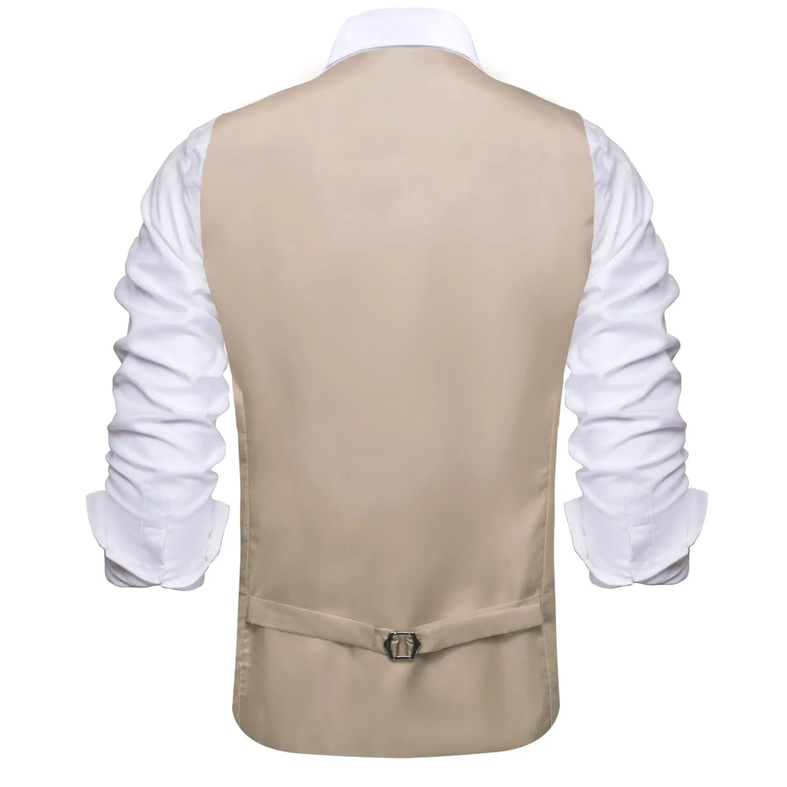 Ties2you Double Breasted Vest Beige Solid Mens Silk Vest Tie Bowtie Set 5PC sold by Ties2You product image thumbnail 5