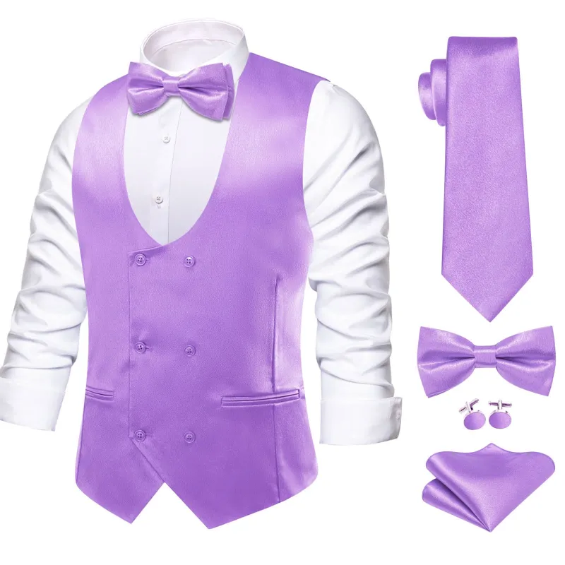 Ties2you Double Breasted Vest Wisteria Purple Solid Mens Tuxedo Vest Tie Bowtie Set 5PC sold by Ties2You