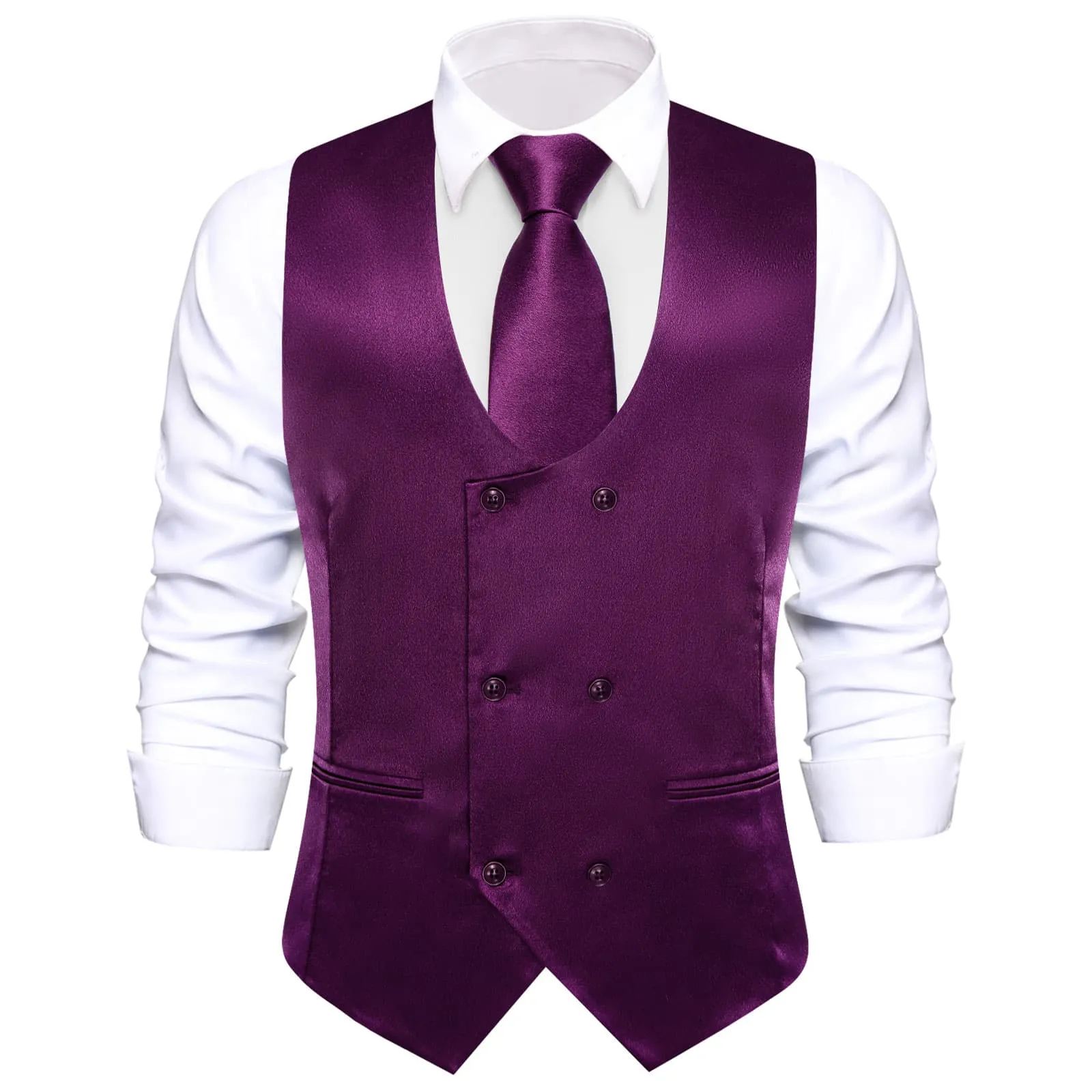 Ties2you Double Breasted Vest Deep Purple Solid Mens Vest Tie Bowtie Set 5PC sold by Ties2You product image thumbnail 4