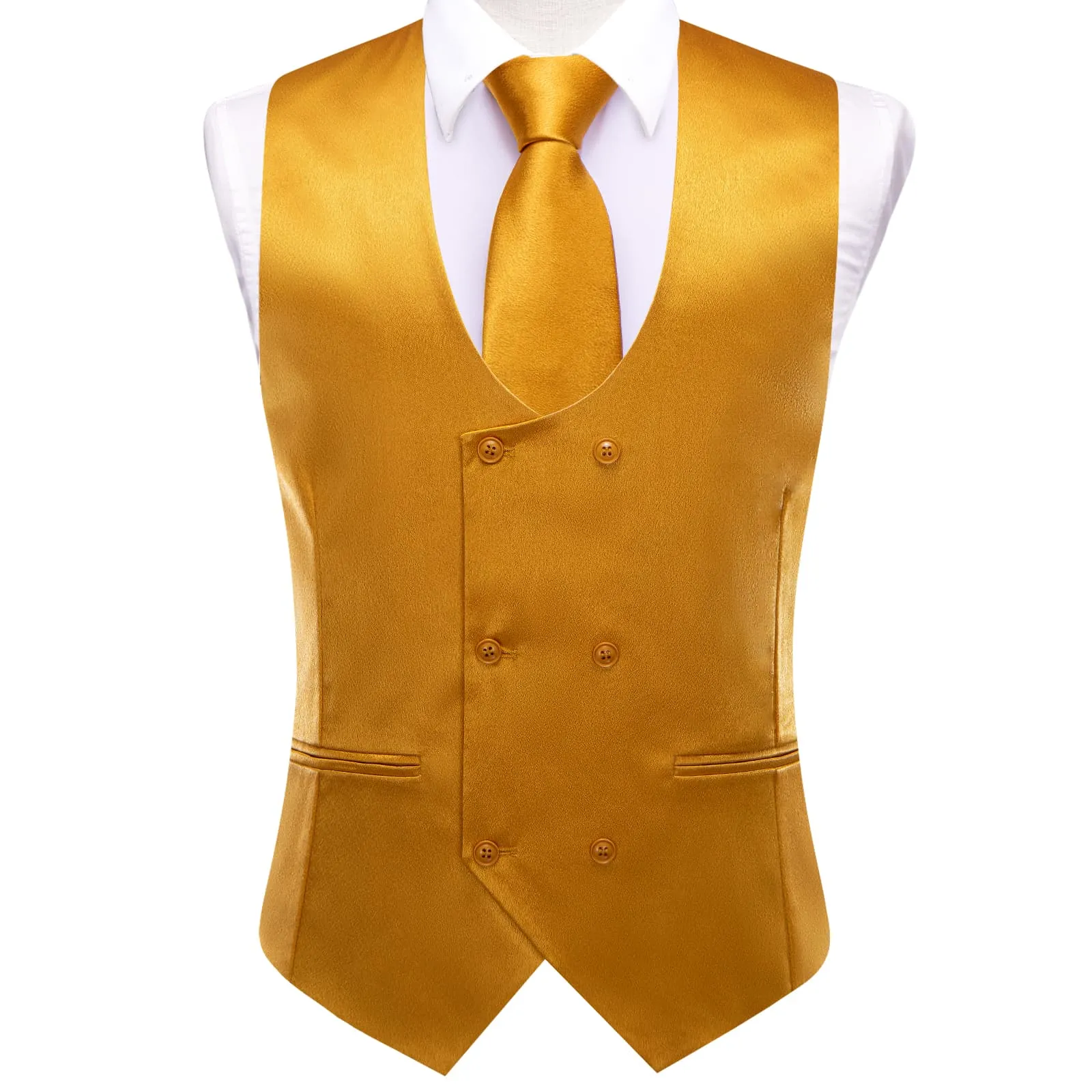 Ties2you Double Breasted Vest Copper Gold Solid Mens Work Dress Vest Tie Bowtie Set 5PC sold by Ties2You product image thumbnail 3