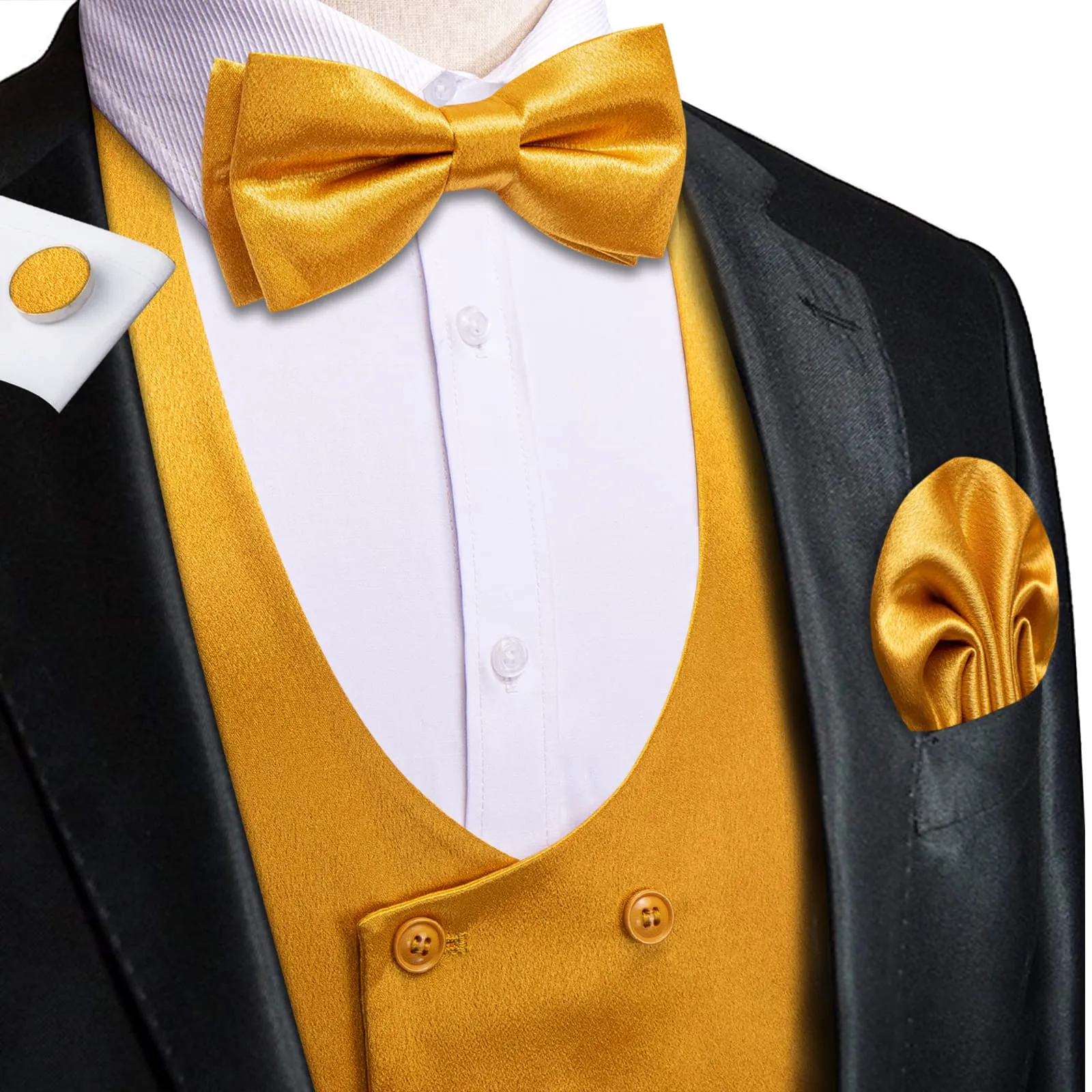 Ties2you Double Breasted Vest Copper Gold Solid Mens Work Dress Vest Tie Bowtie Set 5PC sold by Ties2You product image thumbnail 2
