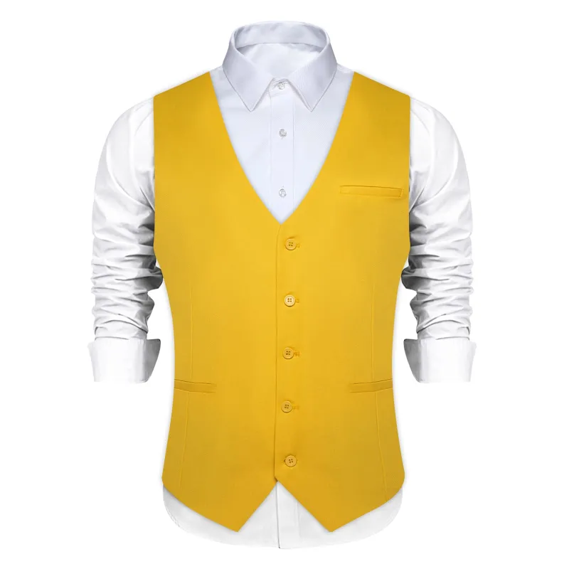 Ties2you Work Vest Saffron Yellow Solid Silk Mens Dress Tuxedo Vest for Business sold by Ties2You