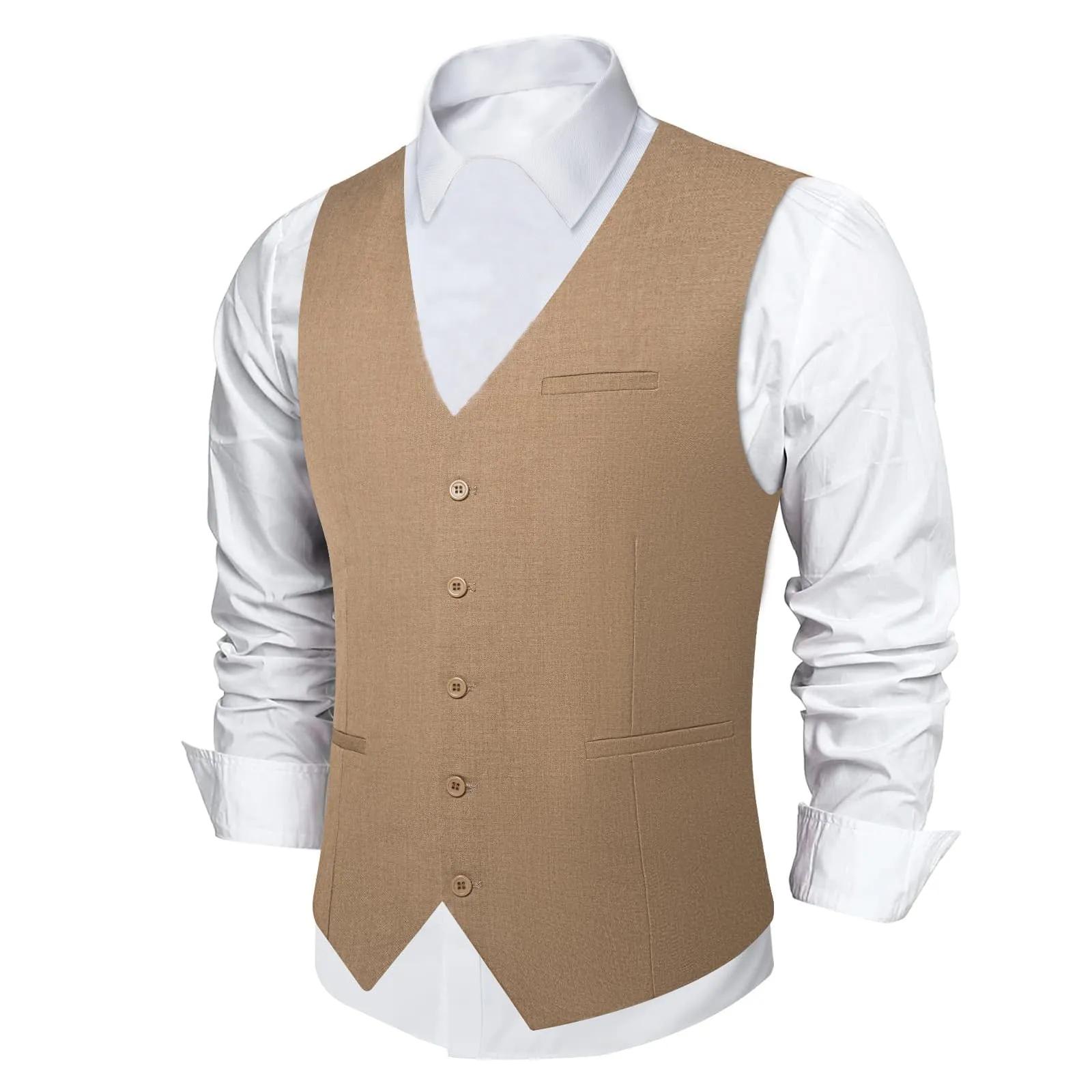 Ties2you Work Vest Pale Taupe Brown Solid Silk Mens Dress Tuxedo Vest for Business sold by Ties2You product image thumbnail 2