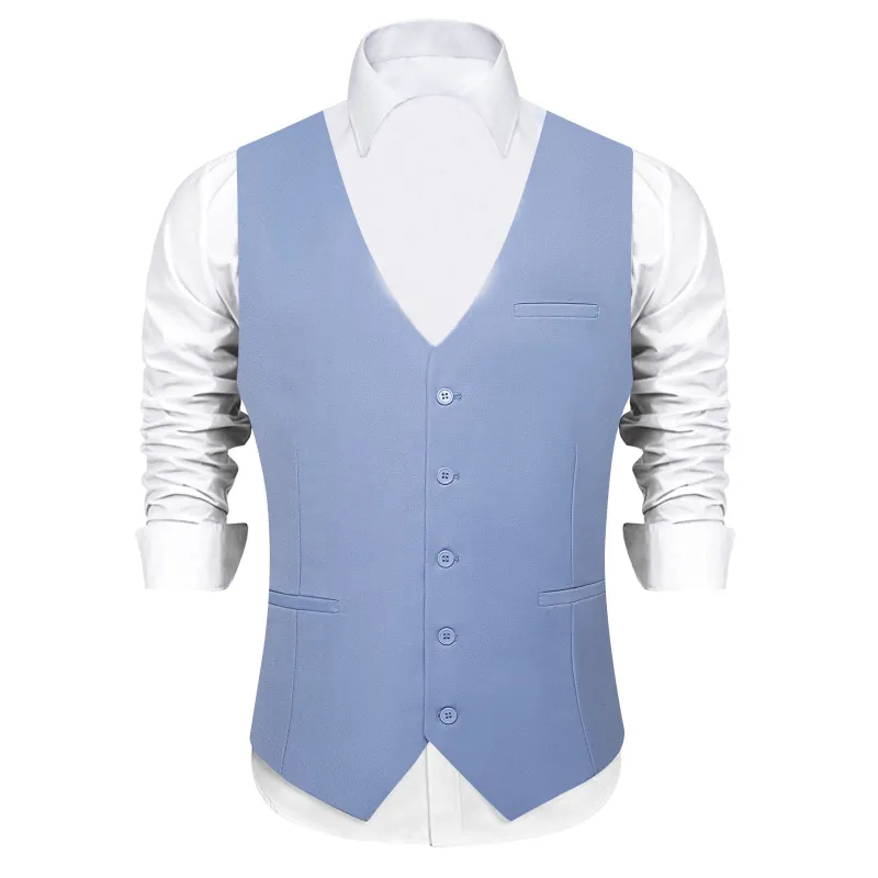 Ties2you Work Vest Wild Blue Yonder Solid Silk Mens  Dress Vest for Business sold by Ties2You
