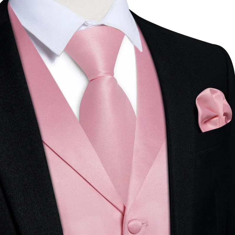 Ties2you Dress Vest Rose Pink Solid Notched Collar Silk Tuxedo Vest for Men Wedding sold by Ties2You