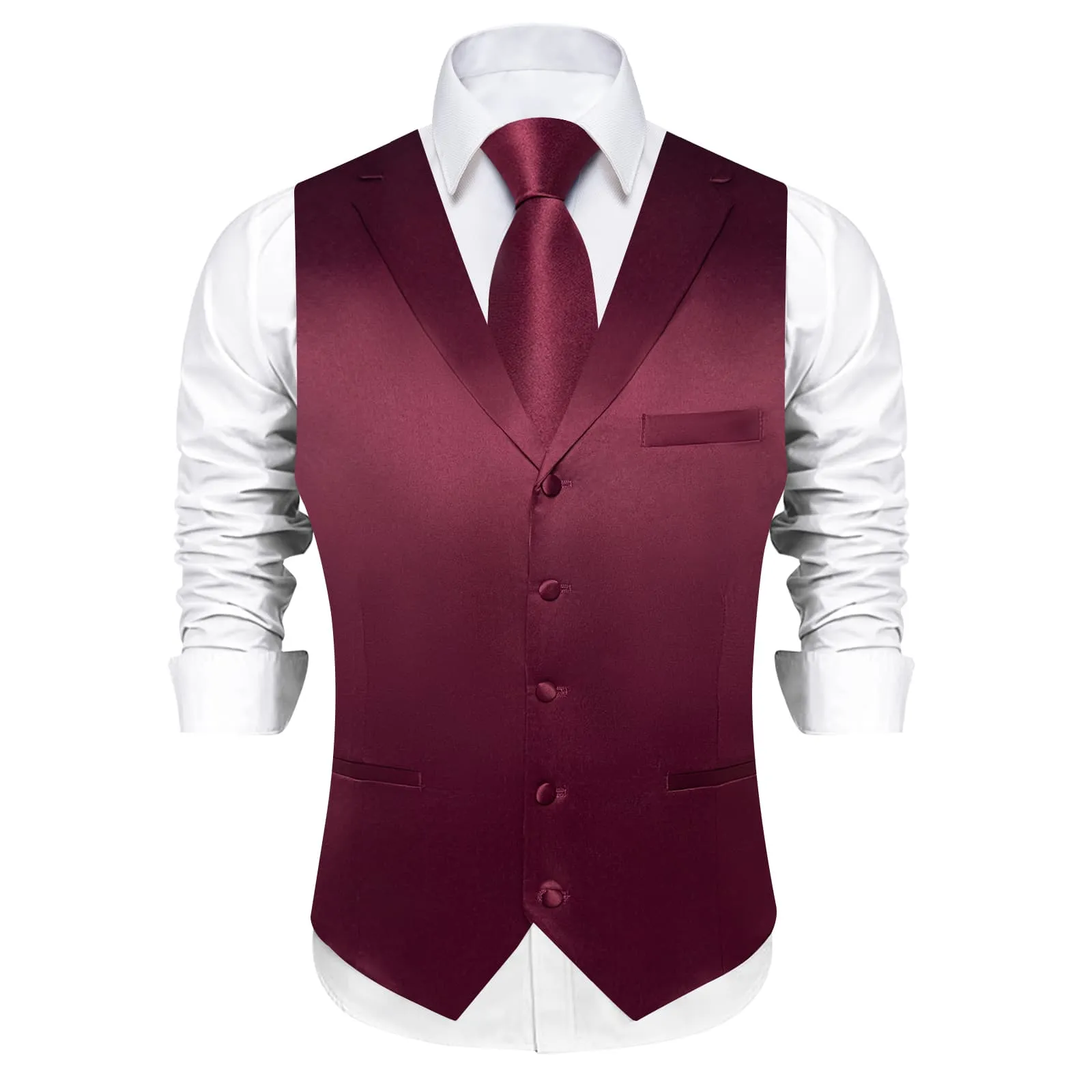 Ties2you Dress Vest Cordovan Red Solid Notched Collar Silk Button Vest for Men sold by Ties2You product image thumbnail 3