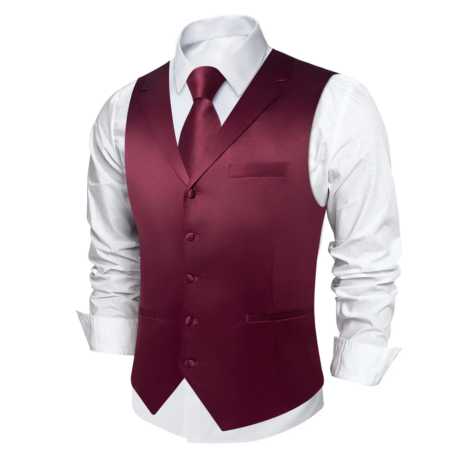 Ties2you Dress Vest Cordovan Red Solid Notched Collar Silk Button Vest for Men sold by Ties2You product image thumbnail 4