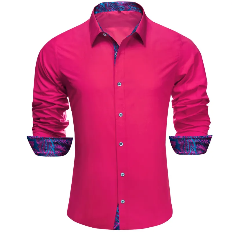 Ties2you Button Up Shirt Dogwood Rose Pink Splicing Purple Collared Silk Long Sleeve Shirt for Men sold by Ties2You